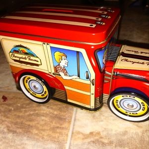 Vintage Tin Truck Cherrydale Farms Fine Confections Coin Bank Empty Rolling